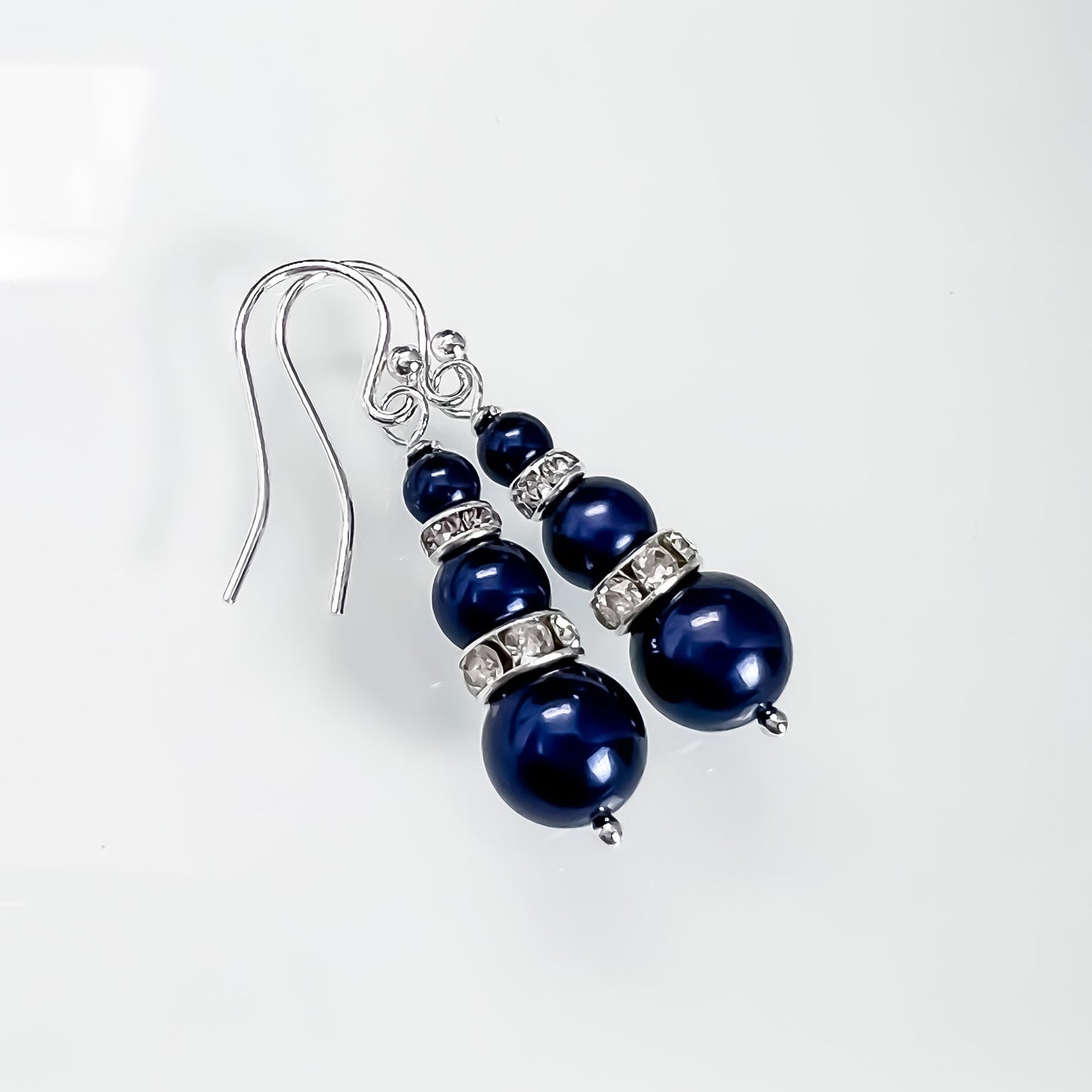 Navy Night Blue Pearl Wedding Earrings