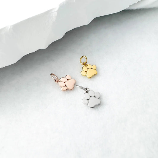 Very Tiny and Dainty Dog Paw Charm, 8mm - Rhodium, Gold or Rose Gold Plated Paw Print Charm