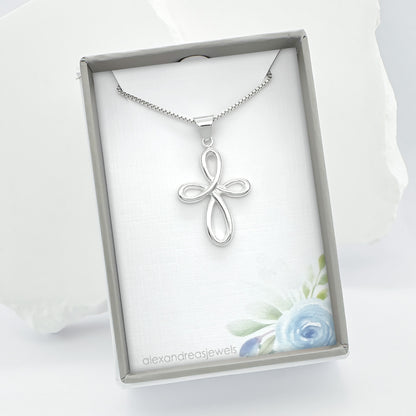 925 Sterling Silver Infinity Cross Necklace Baptism Gift for Teen Goddaughter Cross Easter Gift Necklace