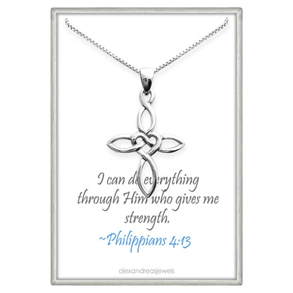 Sterling Silver Heart Infinity Cross Necklace, Inspirational Gift Necklace for Women