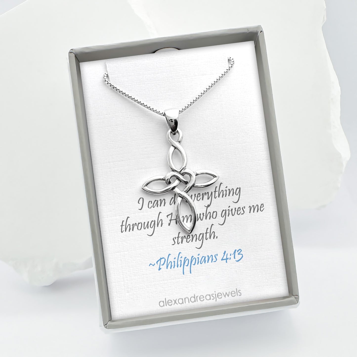 Sterling Silver Heart Infinity Cross Necklace, Inspirational Gift Necklace for Women