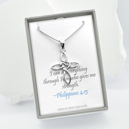 Sterling Silver Heart Infinity Cross Necklace, Inspirational Gift Necklace for Women