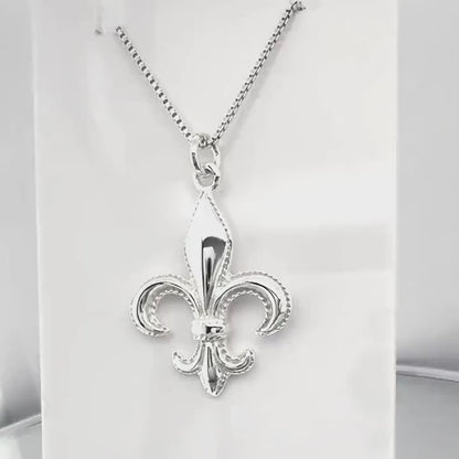 Sterling Silver Fleur-de-Lis Necklace – French Symbol Pendant on Fine Necklace Chain, Gift for Daughter, Sister, Friend, Everyday Jewelry