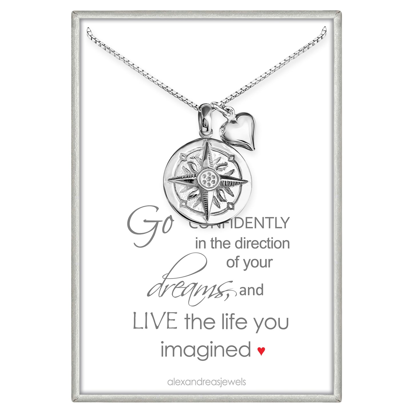 Compass Necklace Sterling Silver, Graduate Gift, Go Confidently in the Direction of Your Dreams, Graduation Gift Necklace