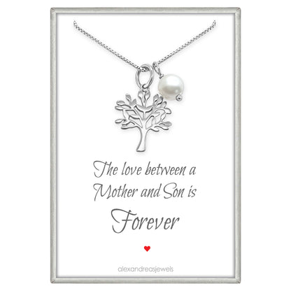 Tree of Life Necklace, Mother in Law Gift Necklace, Mother of the Bride, Mother of the Groom Gift, Sterling Silver Tree of Life Necklace, Mother's Day Gift for Mom (love between mother and son)