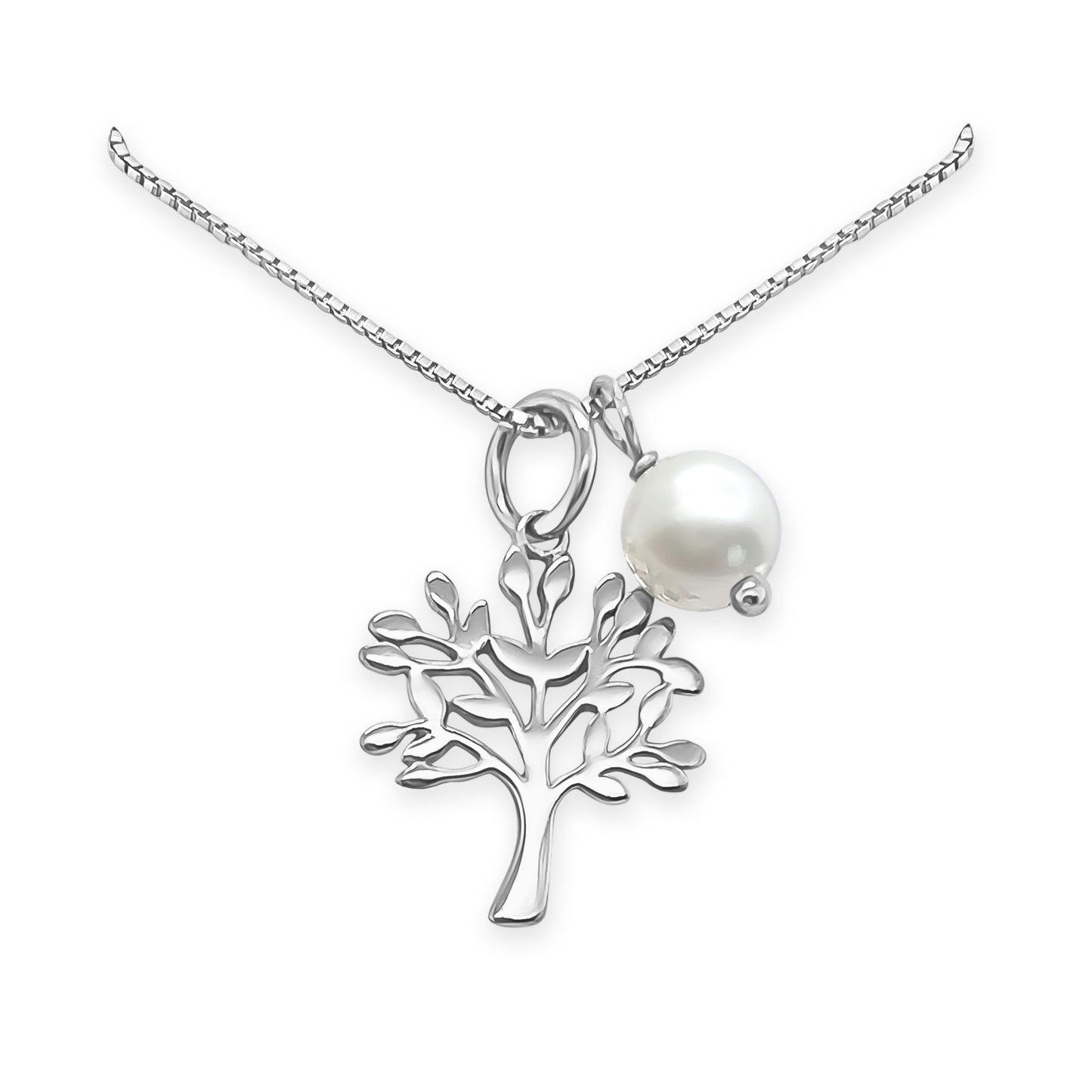 Tree of Life Necklace with Crystal Pearl Charm, 925 Sterling Silver Tree of Life - Mom Christmas Gift, Mother in Law Holiday Present, Mother's Day Gift Necklace (sterling silver)