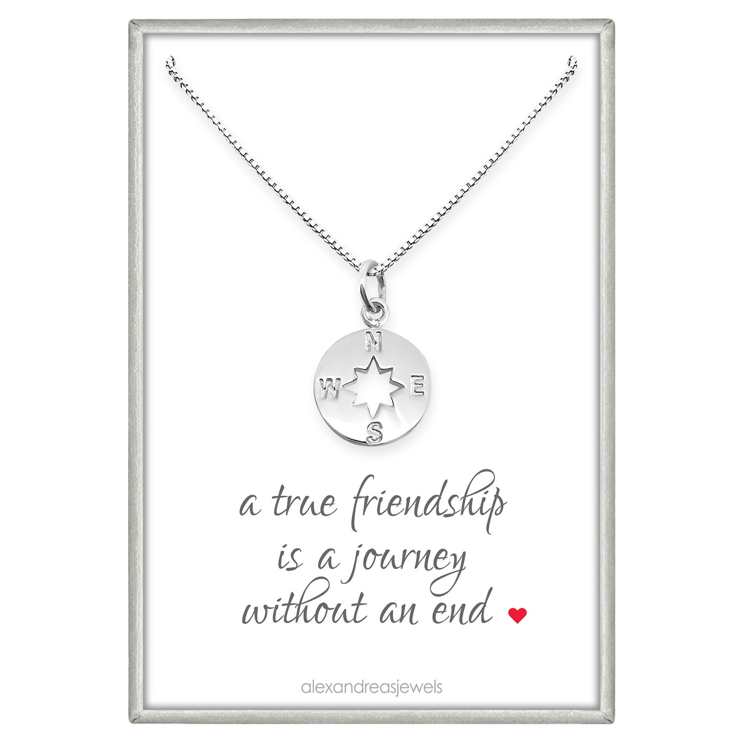 Sterling Silver Compass Necklace, Best Friend Gift Necklace, A True Friendship Necklace, Compass Necklace for Women