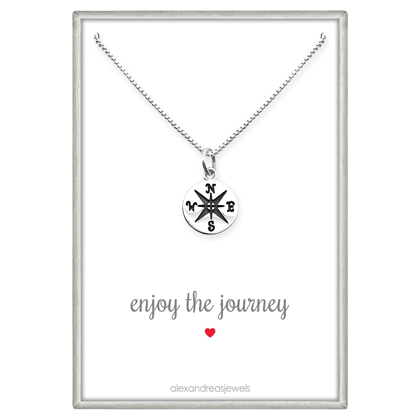 Small Compass Necklace Sterling Silver, Enjoy the Journey Necklace, Graduation Gift Necklace