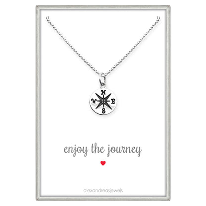 Small Compass Necklace Sterling Silver, Enjoy the Journey Necklace, Graduation Gift Necklace