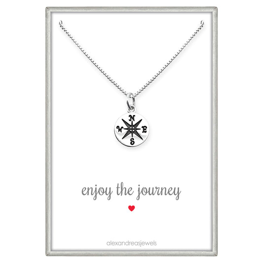 Small Compass Necklace Sterling Silver, Enjoy the Journey Necklace, Graduation Gift Necklace