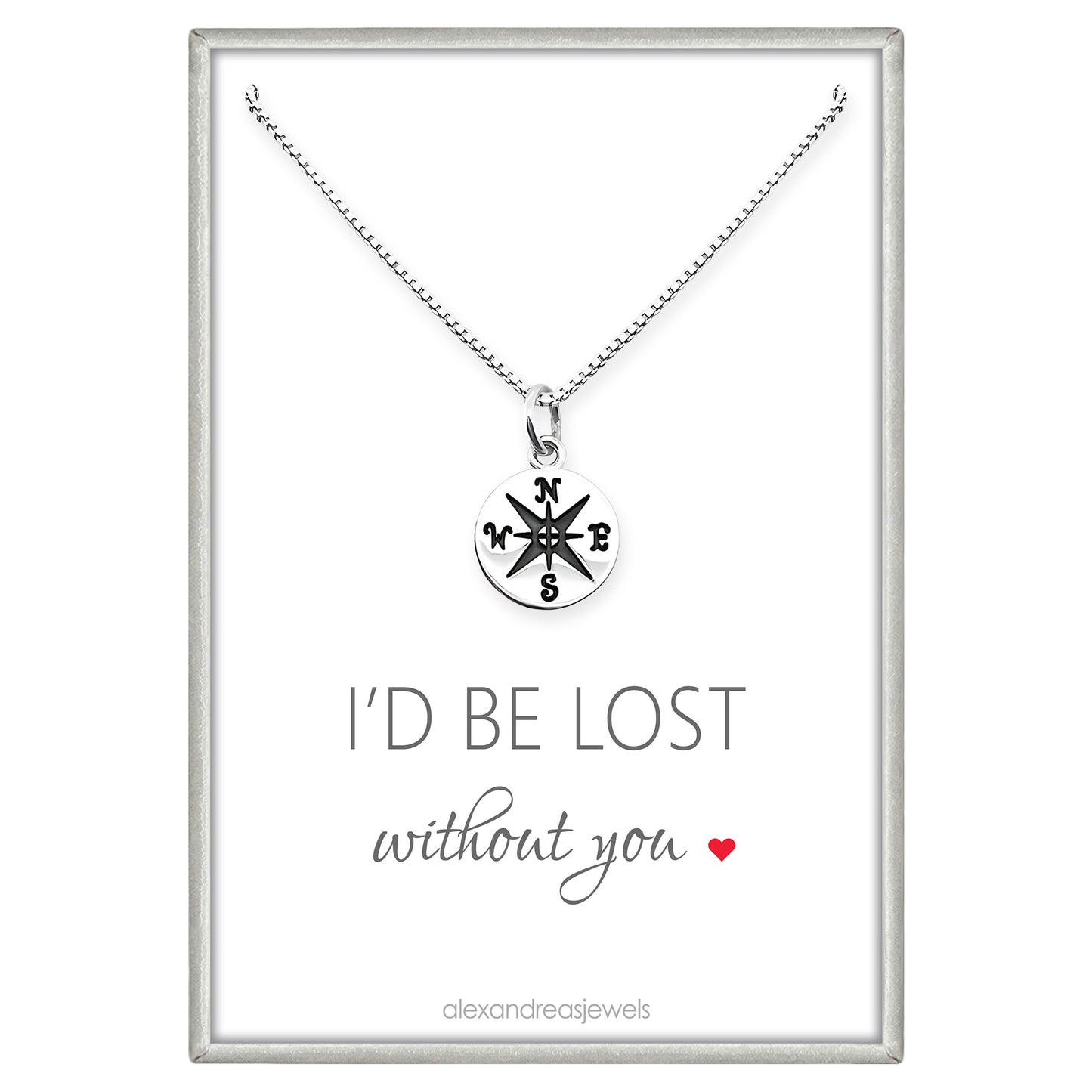 Small Compass Necklace Sterling Silver, Compass Necklace for Women, Id Be Lost Without You Necklace, Best Friend Gift Necklace, Wife Gift Necklace