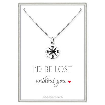 Small Compass Necklace Sterling Silver, Compass Necklace for Women, Id Be Lost Without You Necklace, Best Friend Gift Necklace, Wife Gift Necklace