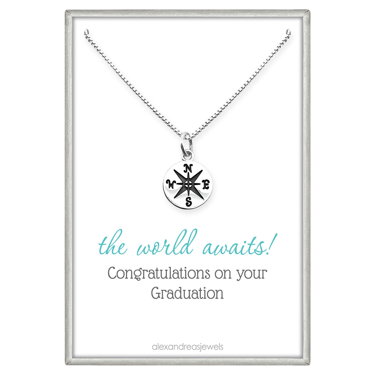 Tiny and Dainty Sterling Silver Compass Necklace for Women, Graduation Gift Necklace for Daughter Niece or Granddaughter, High School Graduation Gift