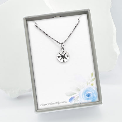 Small and Dainty Sterling Silver Compass Necklace for Women, Gift for Her, Graduation Gift Necklace