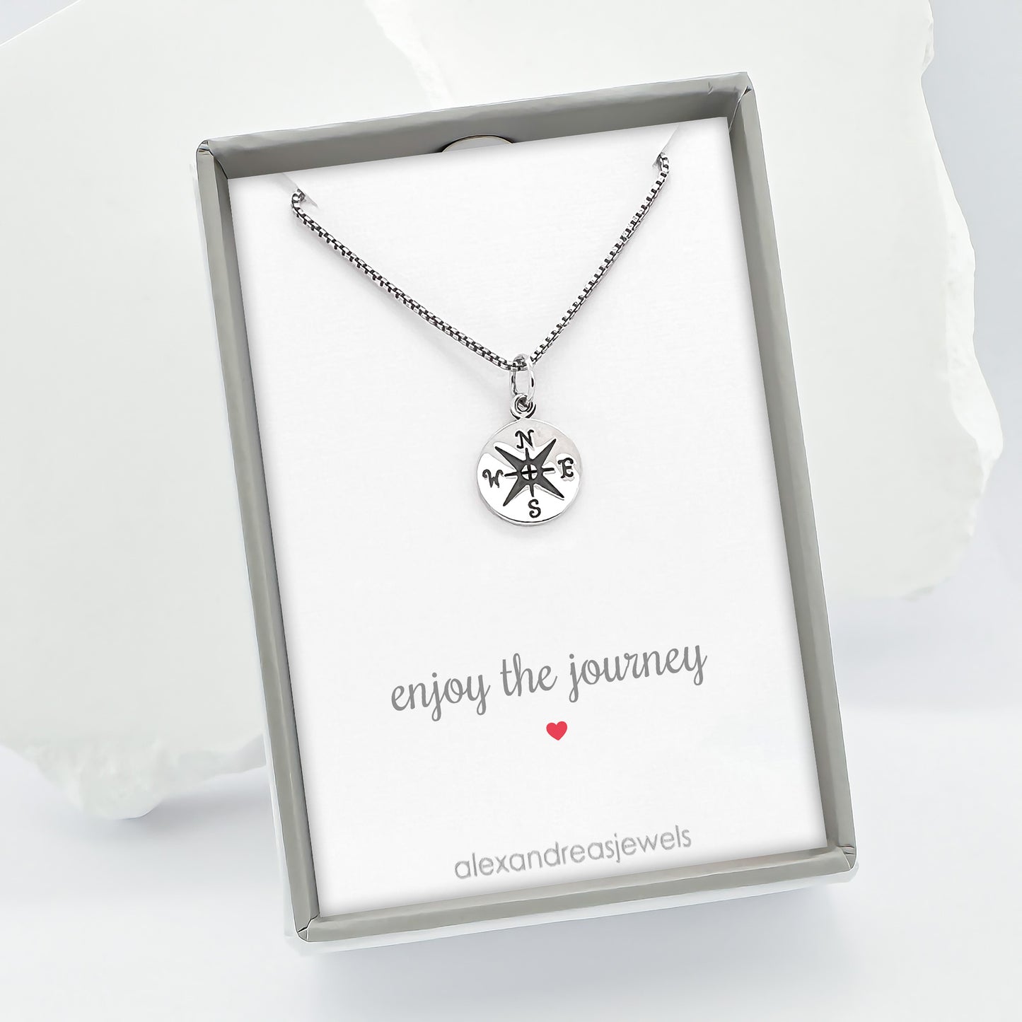 Small Compass Necklace Sterling Silver, Enjoy the Journey Necklace, Graduation Gift Necklace