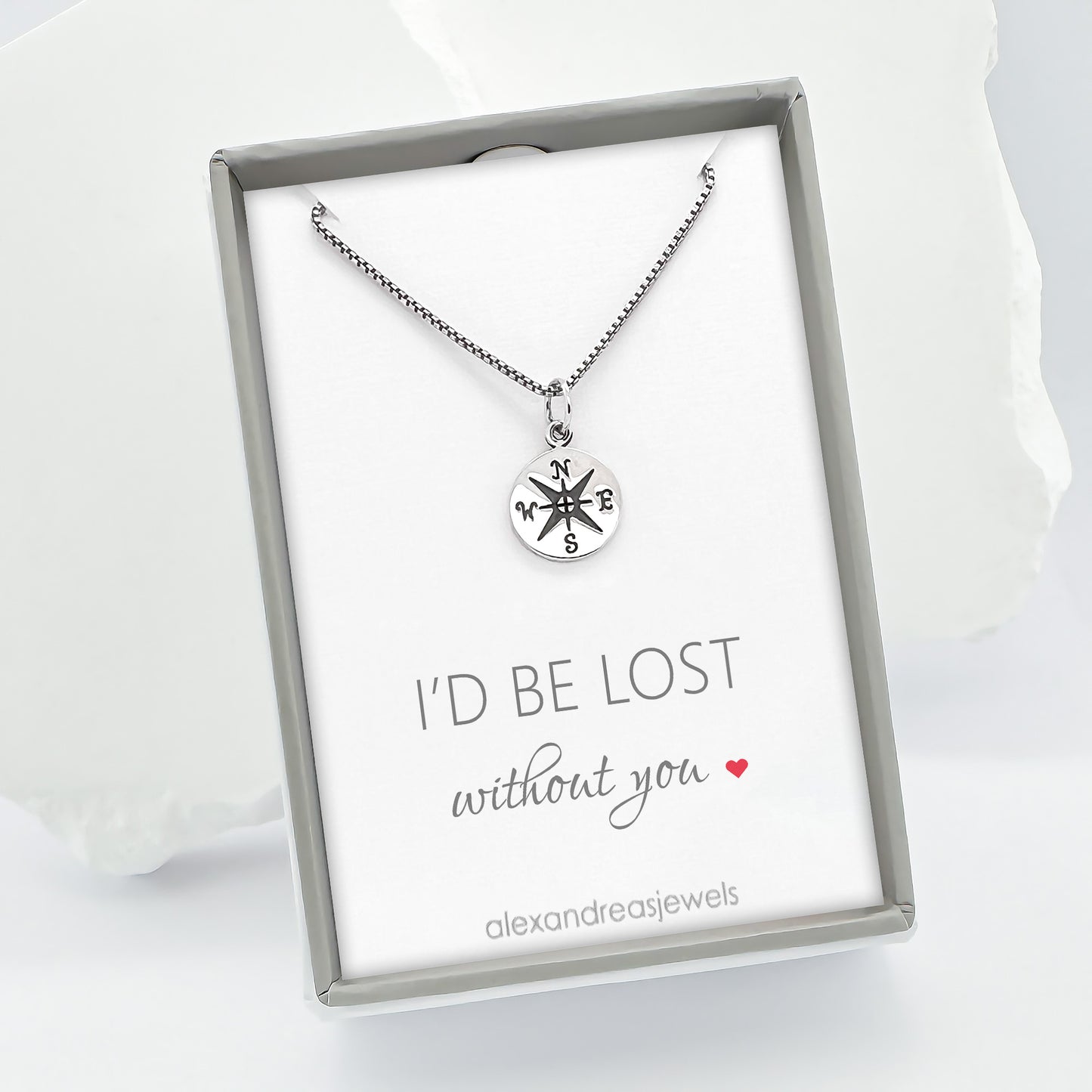 Small Compass Necklace Sterling Silver, Compass Necklace for Women, Id Be Lost Without You Necklace, Best Friend Gift Necklace, Wife Gift Necklace