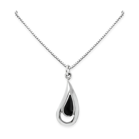 Black Onyx Teardrop Necklace for Women, Sterling Silver Tear Drop Black Onyx Pendant Necklace, Birthday or Holiday Gift for Wife, Girlfriend or Best Friend