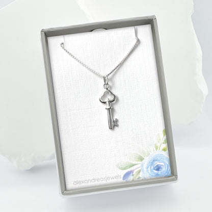 Tiny Delicate and Dainty Sterling Silver Key Necklace for Women, Girlfriend Birthday Gift Necklace, Daughter Graduation Gift, Wife Anniversary Necklace