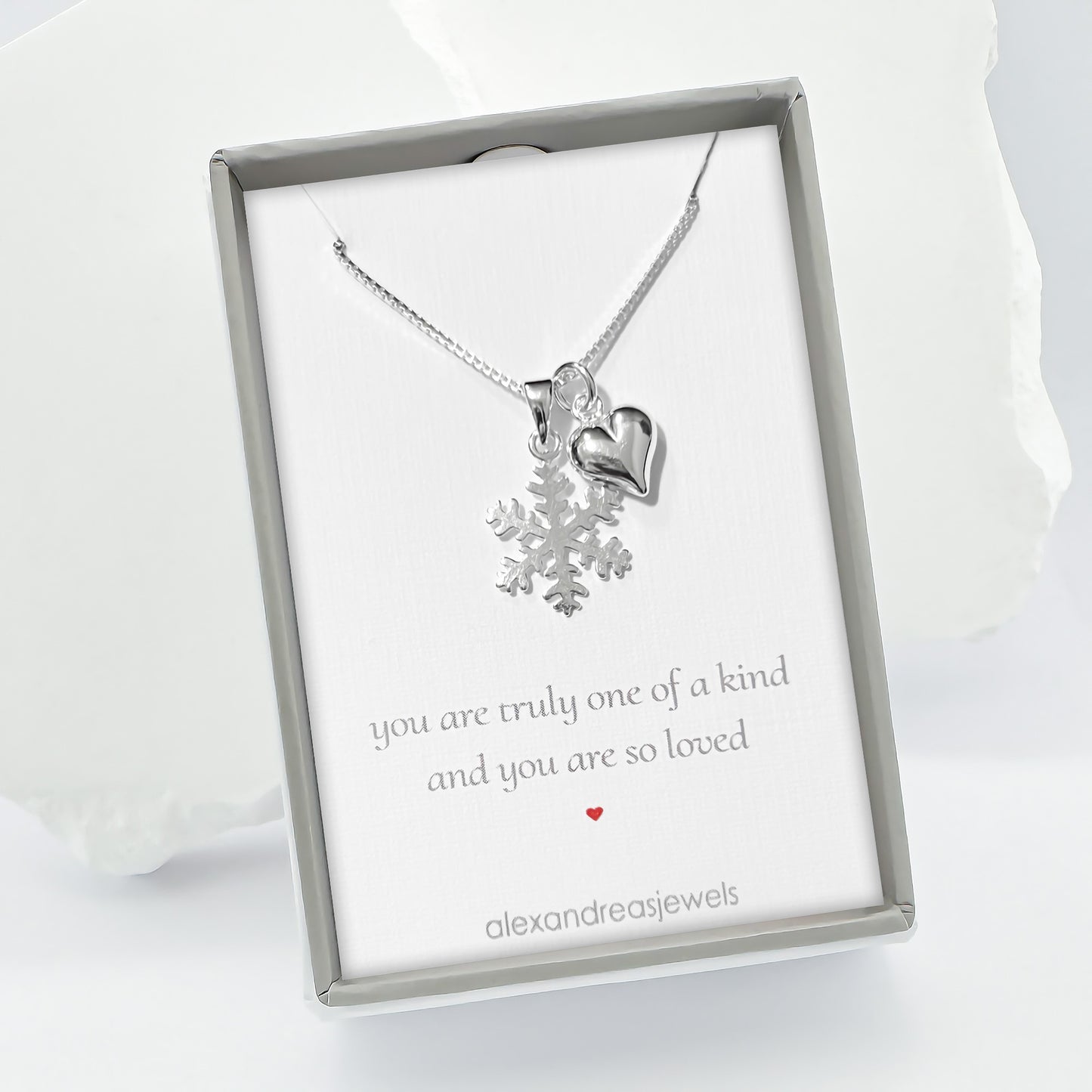 Delicate and Dainty Sterling Silver Snowflake Necklace Heart Charm Necklace, Daughter Wife Girlfriend Best Friend Gift Necklace, Christmas Gift Necklace