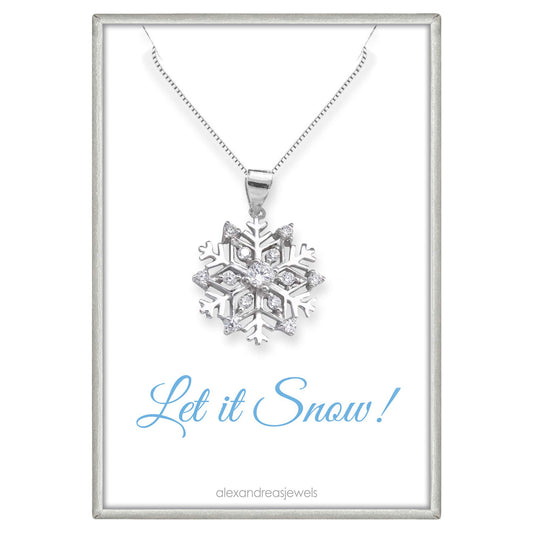 Alexandreasjewels Snowflake CZ Crystal Necklace, Sterling Silver Necklace for Women, New Year's Gift