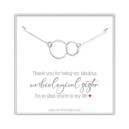 Unbiological Sister Gift, 925 Sterling Silver 2 Circles Necklace, Sister, Stepsister, Best Friend Birthday Jewelry Gift