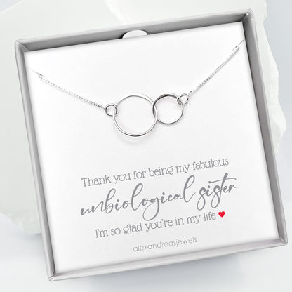 Unbiological Sister Gift, 925 Sterling Silver 2 Circles Necklace, Sister, Stepsister, Best Friend Birthday Jewelry Gift