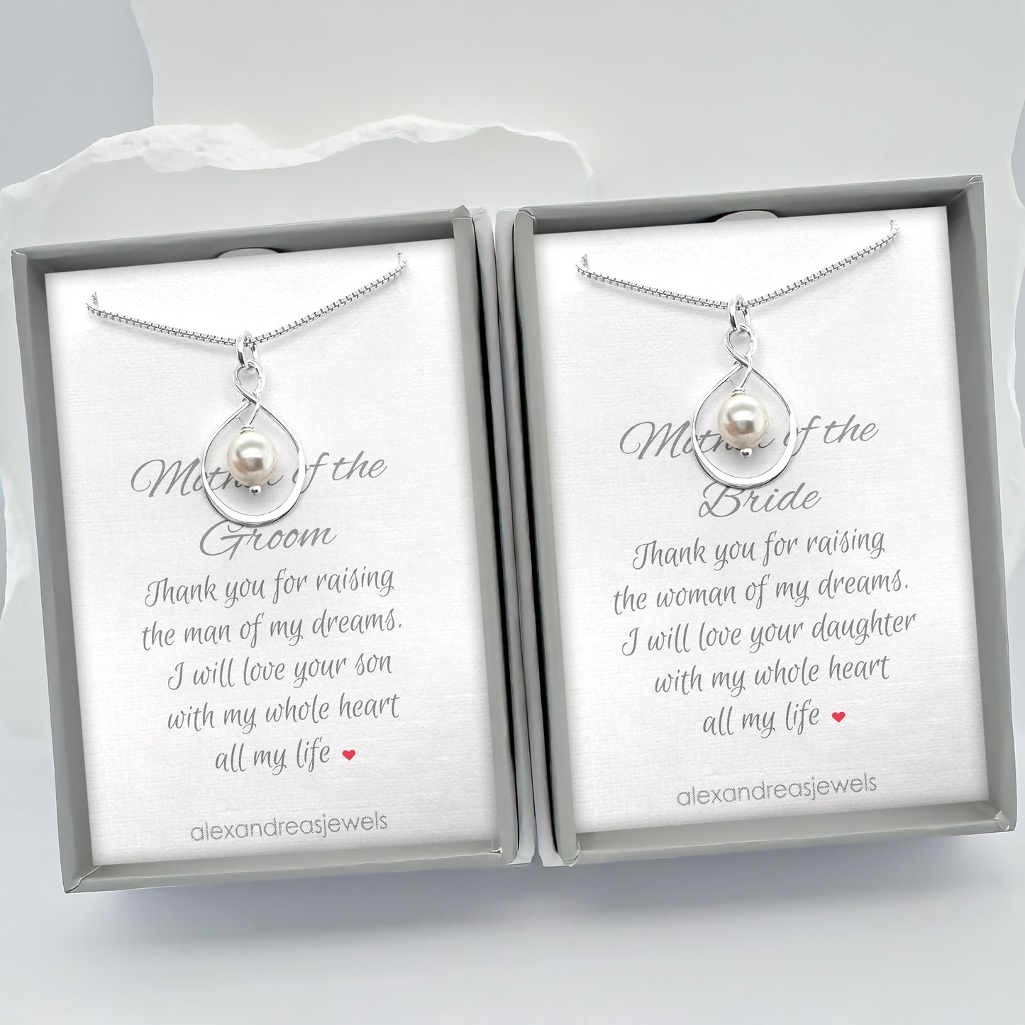 Set of 2 Infinity Necklaces, Mother of the Bride and Mother of the Groom Gift, Mother of the Bride Gift from Groom, Mother of the Groom Gift from Bride, Sterling Silver Infinity Necklace