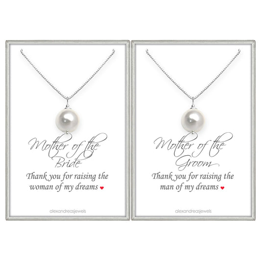 Set of 2 White Pearl Necklace, Mother of the Bride Gift from Groom, Mother of the Groom Gift from Daughter in Law