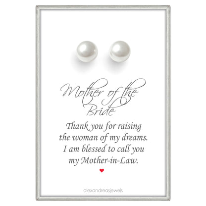 White Pearl Stud Earrings, Mother of the Bride Gift Earrings, Mother in Law Gift From Groom