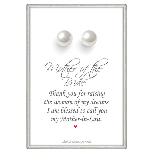 White Pearl Stud Earrings, Mother of the Bride Gift Earrings, Mother in Law Gift From Groom