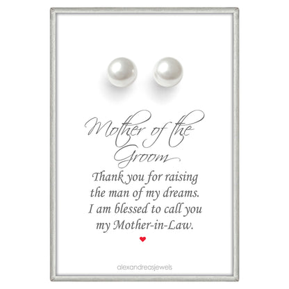 White Pearl Stud Earrings, Mother of the Groom Gift, Mother in Law Gift From Bride