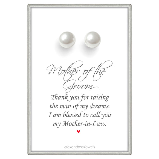 White Pearl Stud Earrings, Mother of the Groom Gift, Mother in Law Gift From Bride