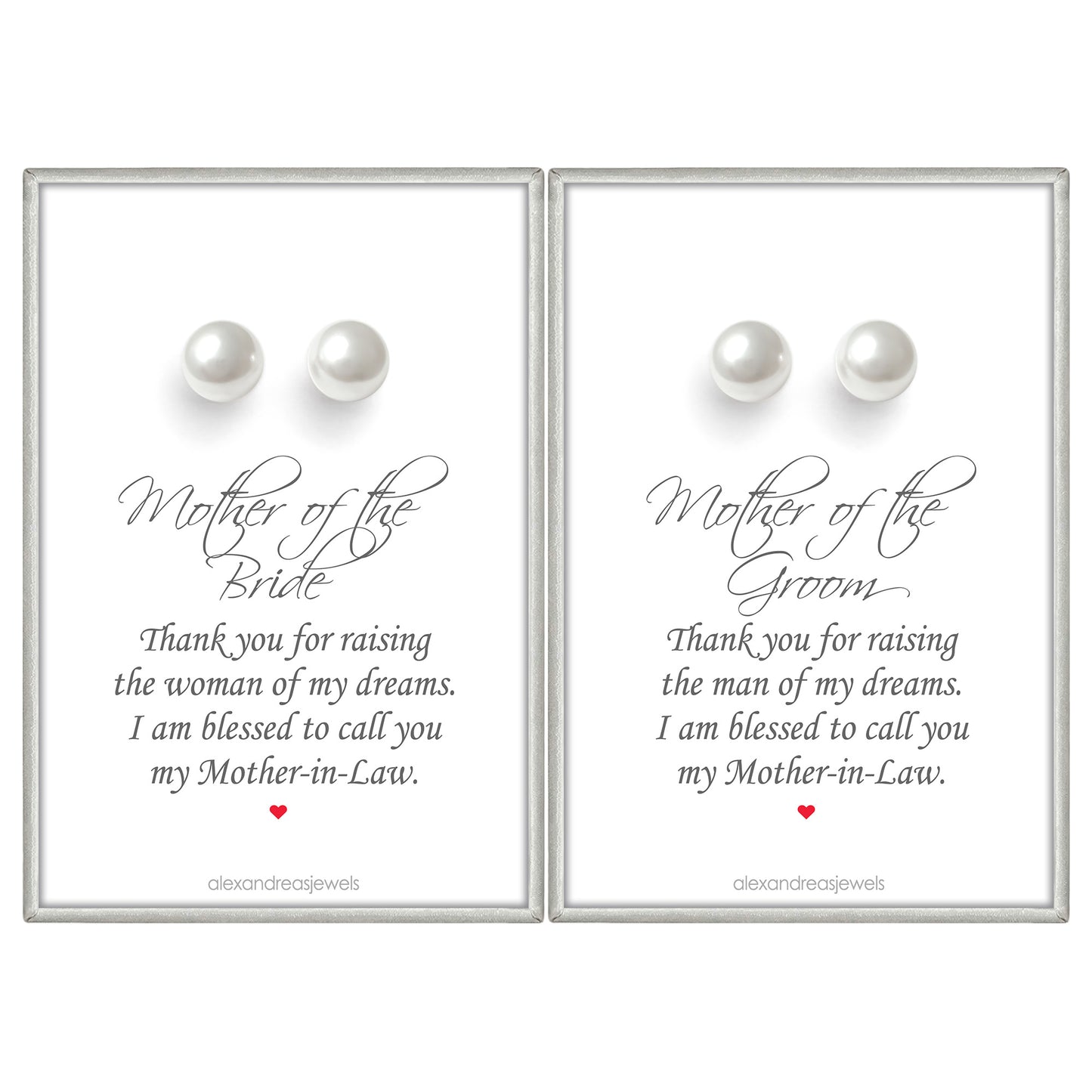 White Pearl Stud Earrings, Set of 2 Mother of the Bride and Mother of the Groom Gift Earrings, Future Mother in Law Gifts from Daughter in Law and Son in Law