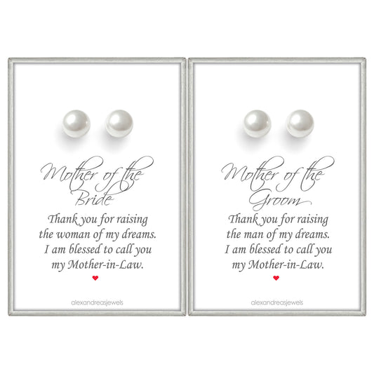 White Pearl Stud Earrings, Set of 2 Mother of the Bride and Mother of the Groom Gift Earrings, Future Mother in Law Gifts from Daughter in Law and Son in Law