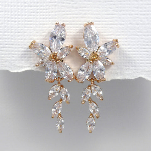 clear cubic zirconia crystal earrings in rose gold setting