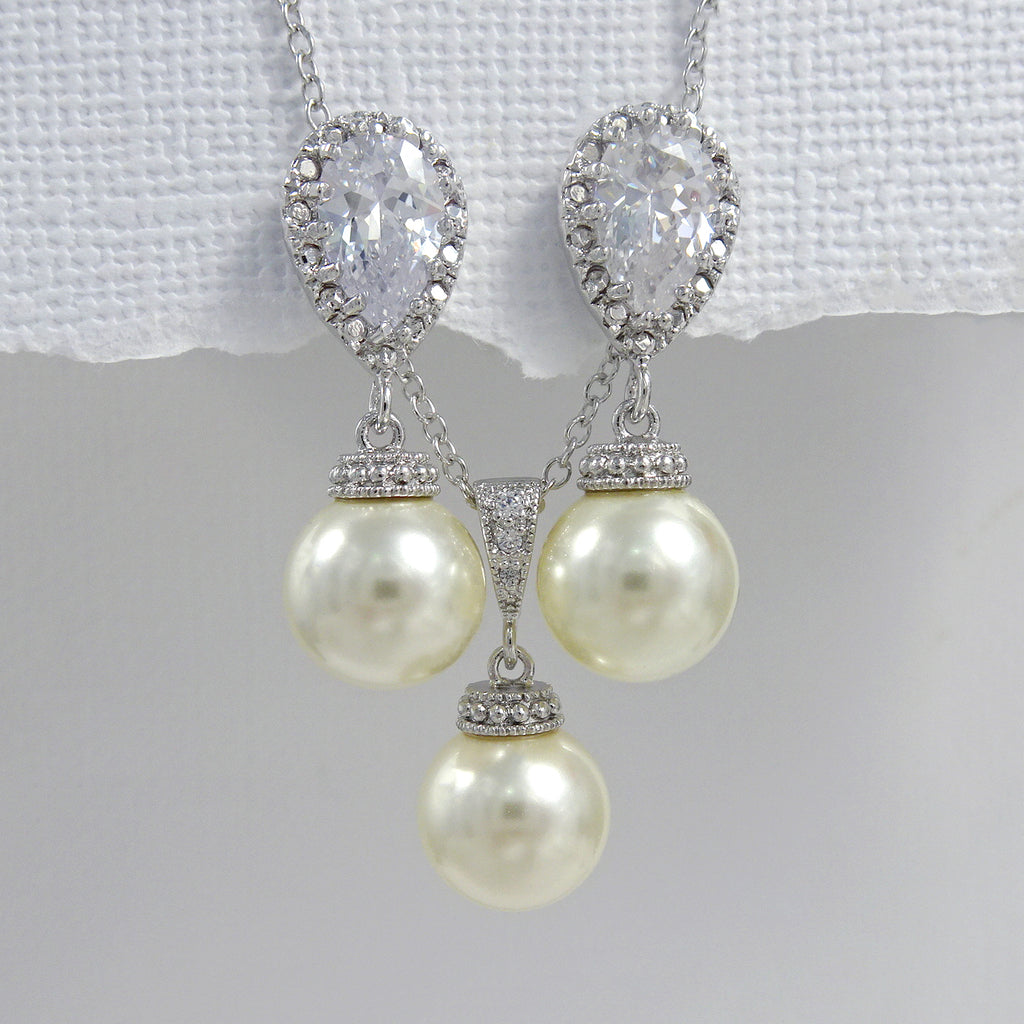 ivory pearl cubic zirconia necklace and earrings set