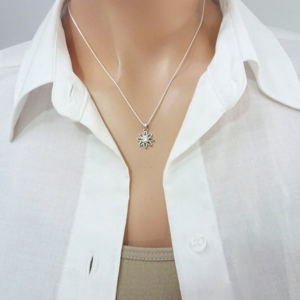 cubic zirconia flower necklace on a model mannequin