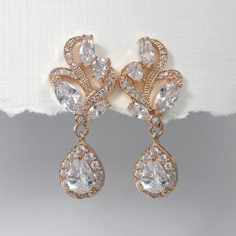 rose gold cubic zirconia crystal drop earrings