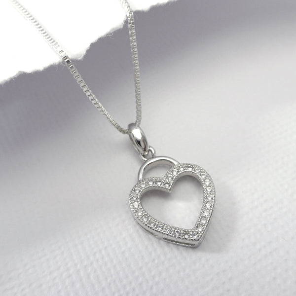 open heart necklace with cz stones