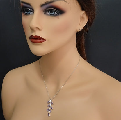 sterling silver amethyst branch necklace on a model mannequin