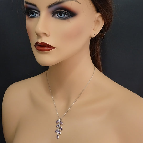 sterling silver amethyst branch necklace on a model mannequin