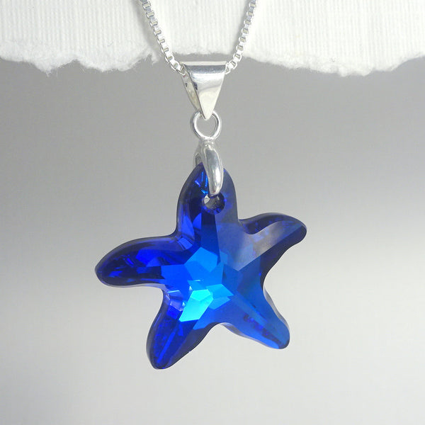 bermuda blue crystal starfish necklace