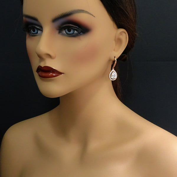 drop crystal dangle earrings on a model mannequin