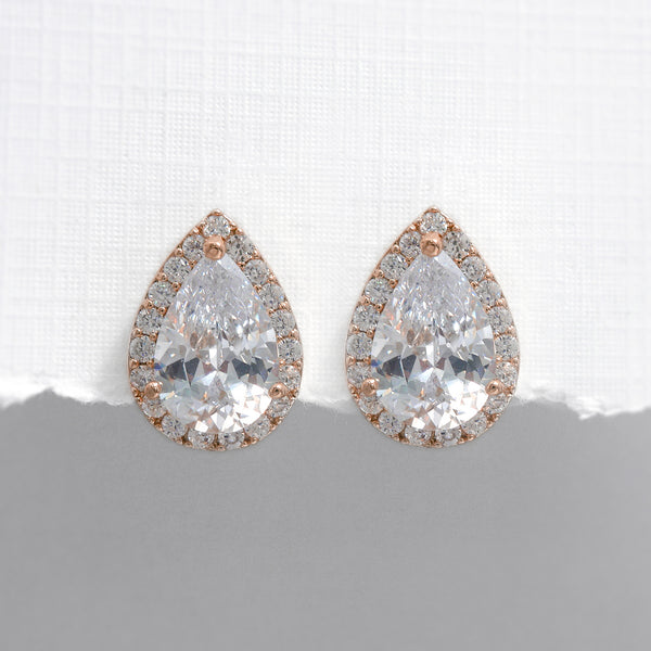 Pear Crystal Stud Earrings in Silver Setting