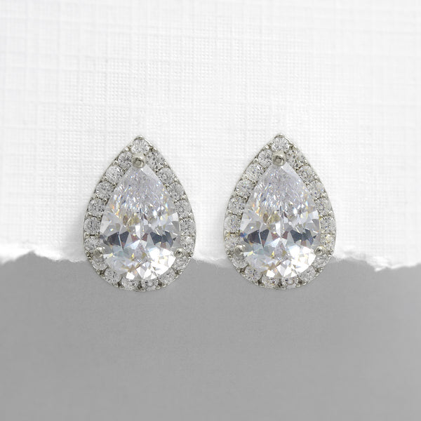 silver pear crystal stud earrings
