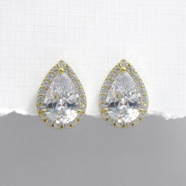 gold pear crystal stud earrings