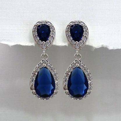 Dark Blue Cubic Zirconia Crystal Earrings