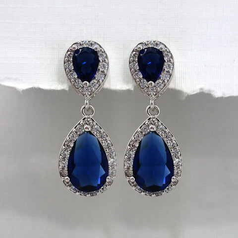 Dark Blue Cubic Zirconia Crystal Earrings