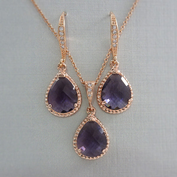Purple Jewelry Set in Rose Gold Setting