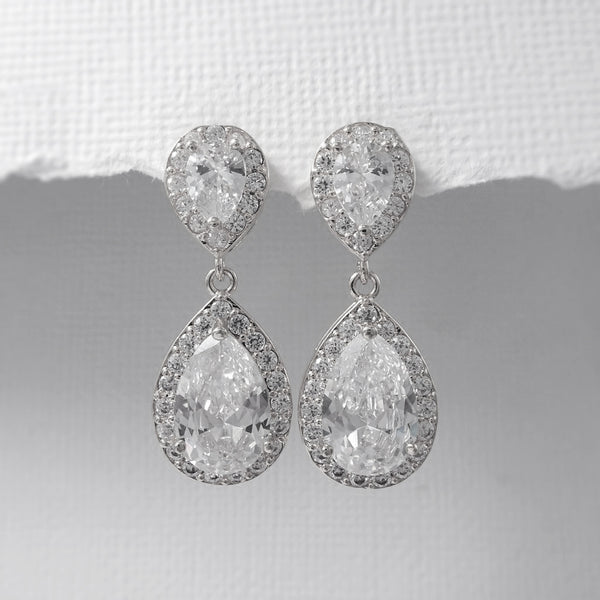 clear cubic zirconia crystal drop earrings